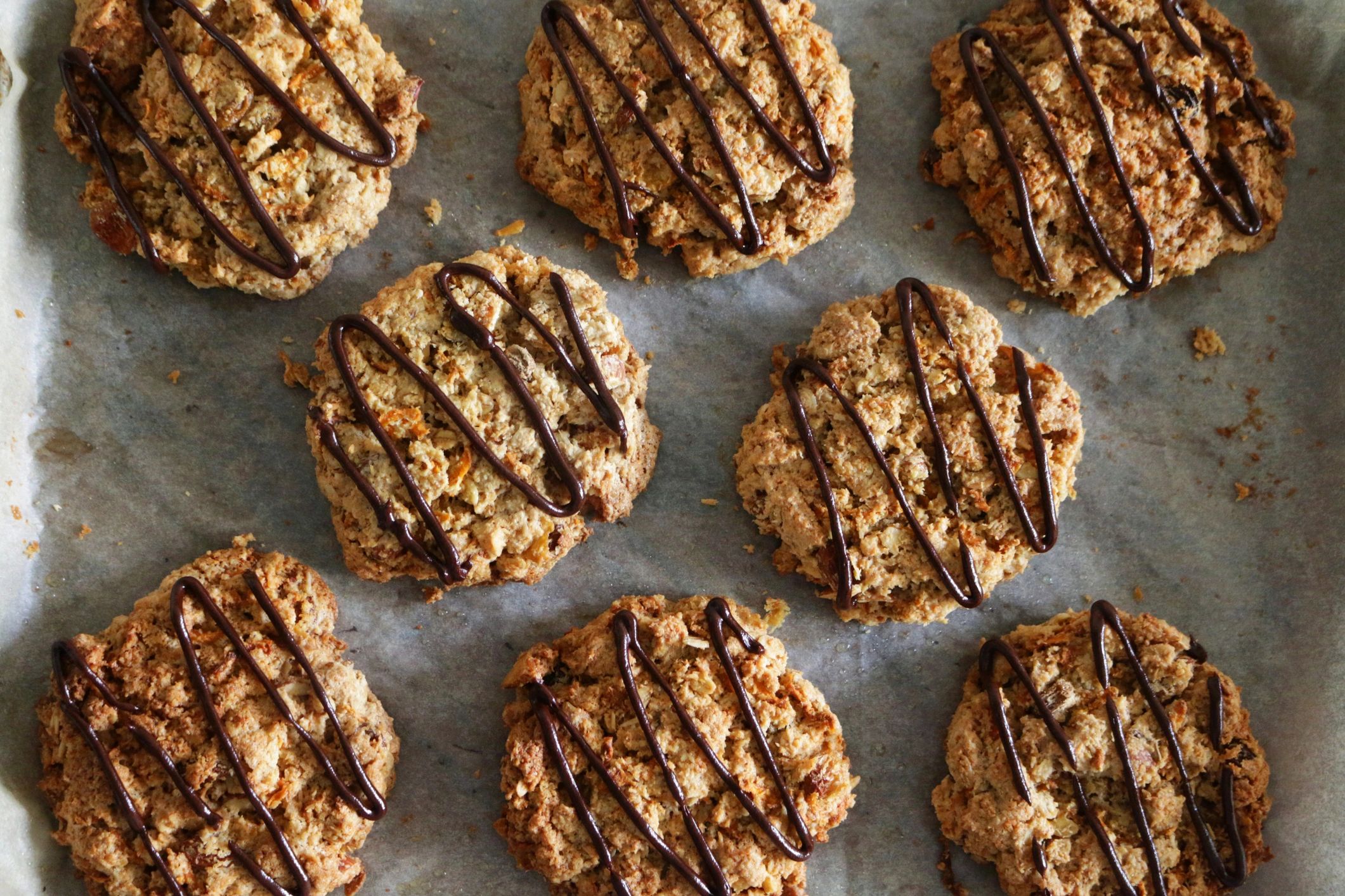 Homemade cookies on parchment paper on a baking tray