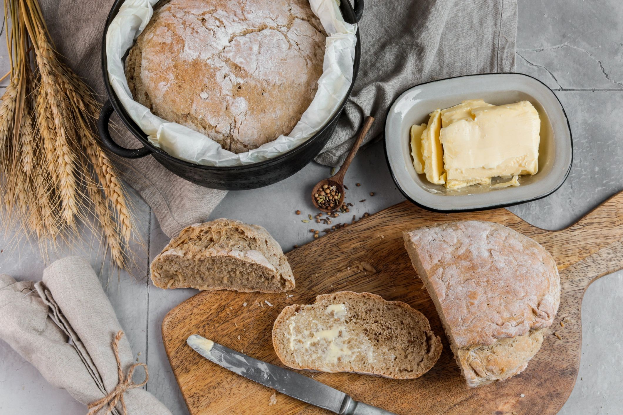 Fresh slice of homemade bread with butter