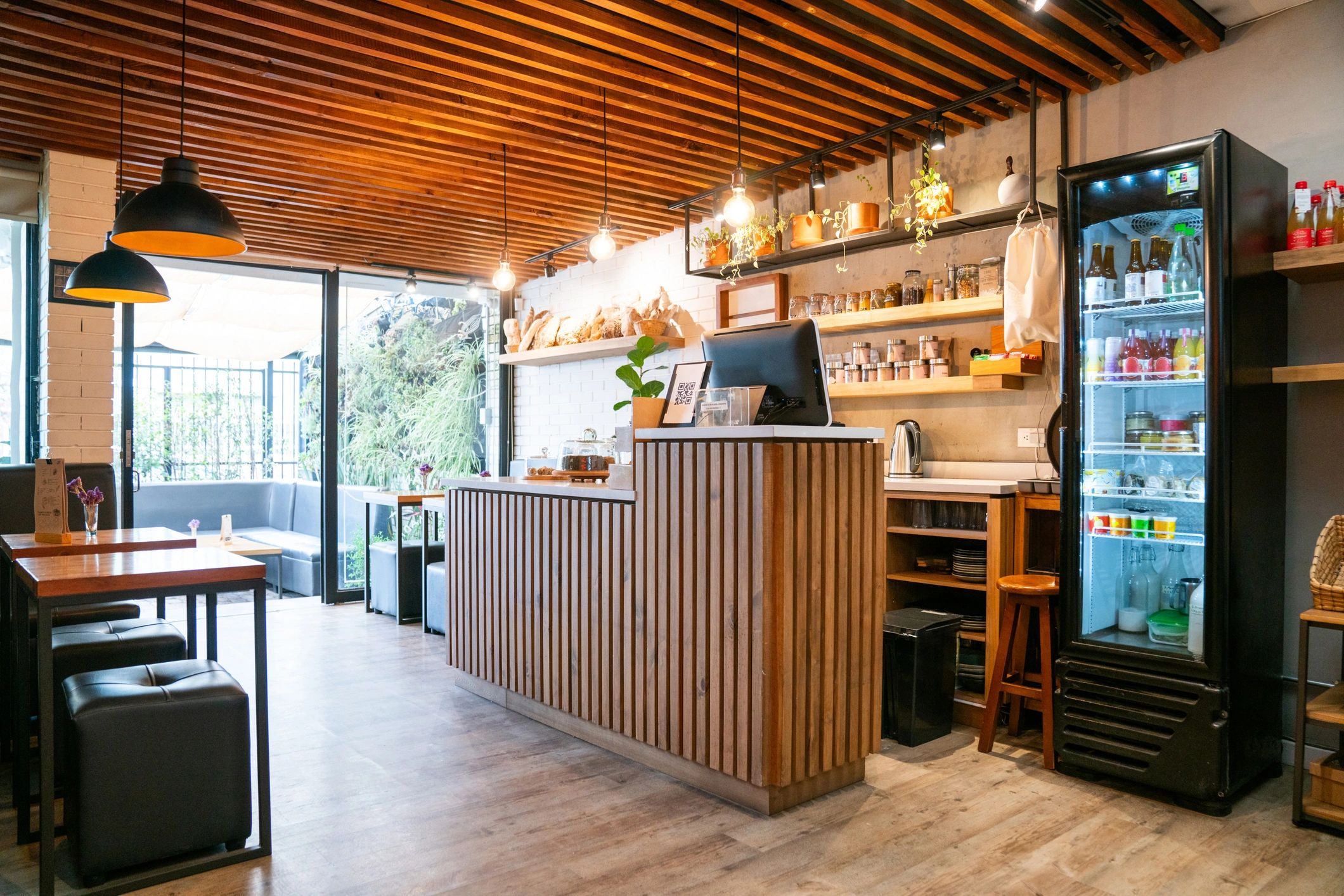 Warm, inviting bakery interior